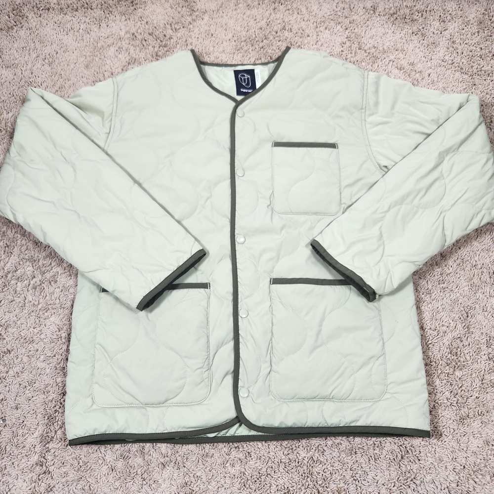 Original Use Light Green Women's Quilted Jacket With Dark Green Trim Size M